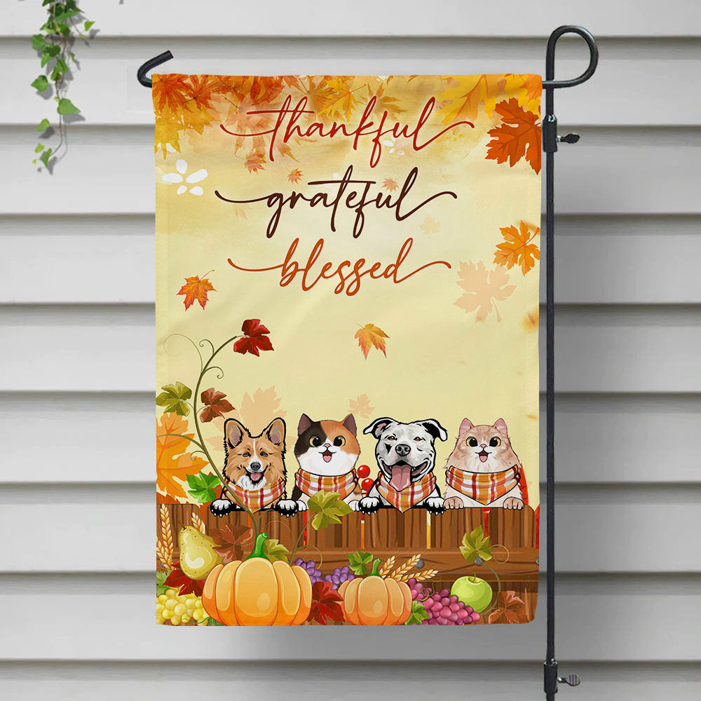 Thankful Grateful Blessed Dog Cat Garden Flag, Thanksgiving Garden Flag AD
