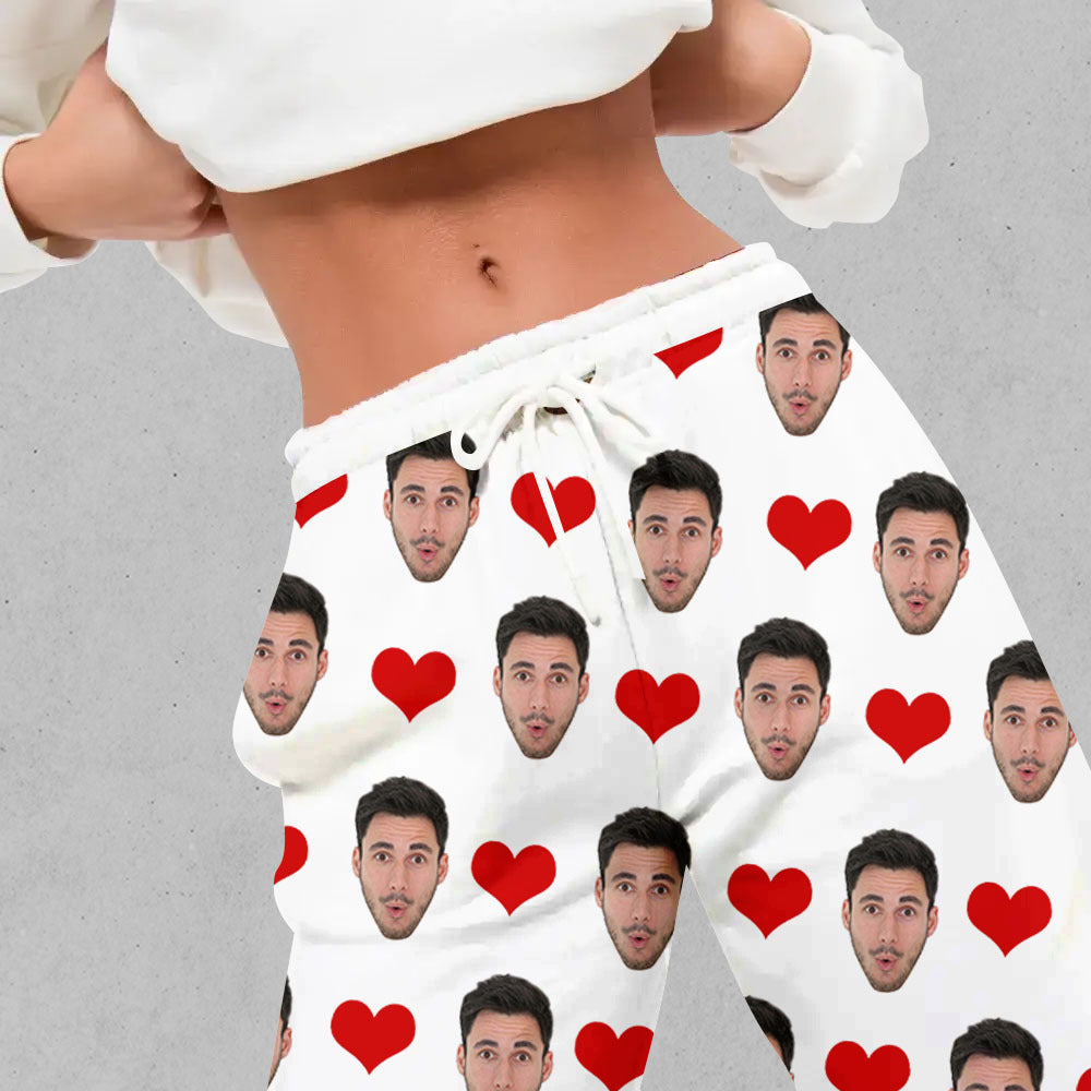 Custom Heart With Photo Couple Sweatpants, Valentine's Day Gift AB