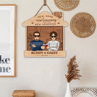 Thumbnail for Personalized New Home New Beginning Couple House Shaped Wood Sign, Gift For Family Z