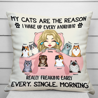 Thumbnail for My Cats Are The Reason I Wake Up Pillow, Personalized Gift For Cat Mom AD