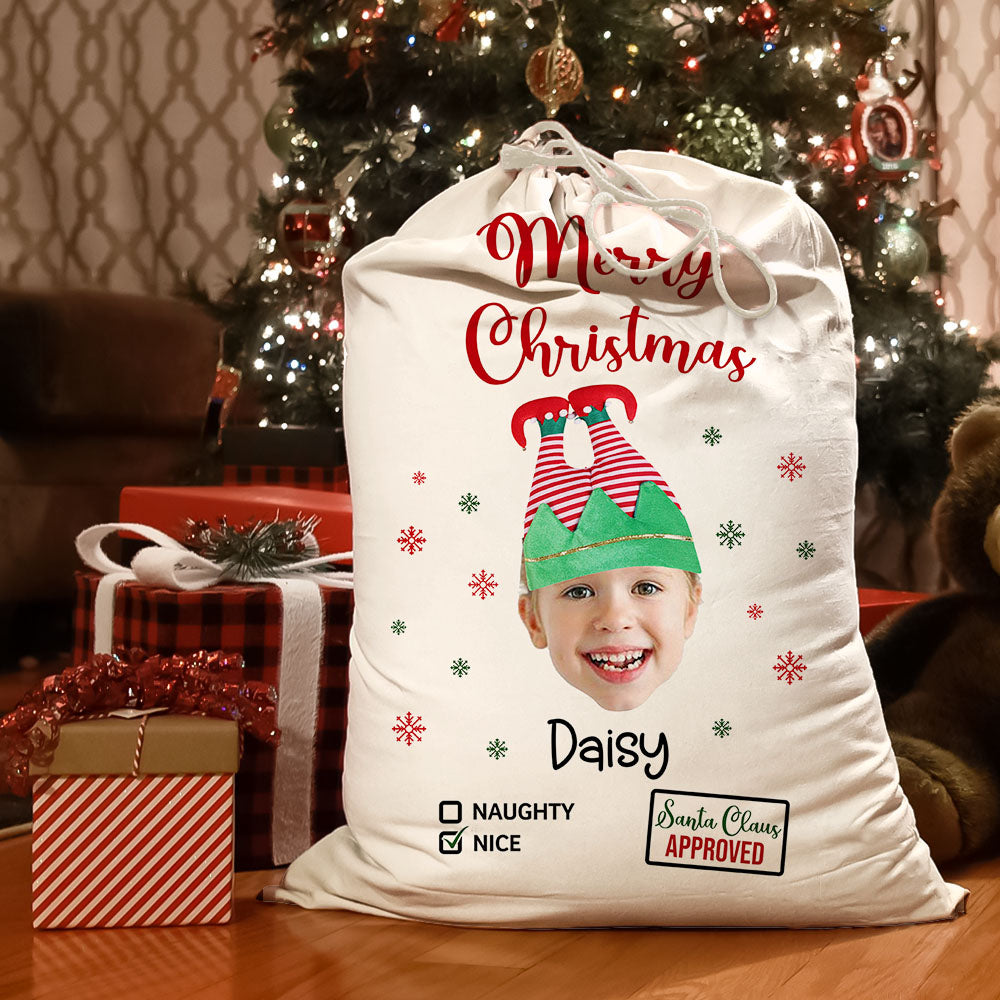 Personalized Face Photo Funny Trouser-Shaped Noel Hat Christmas Bag, Holiday Gift For Family AB