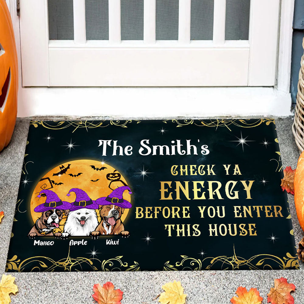 Personalized Dog Mom Check Ya Energy Halloween Doormat, Dog Lover Gift AB