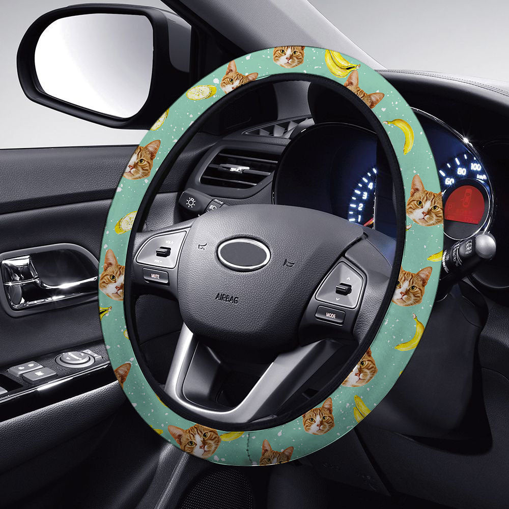Custom Avocado Pattern With Face Dog Cat Car Steering Wheel Cover, Pet Lover Gift JonxiFon