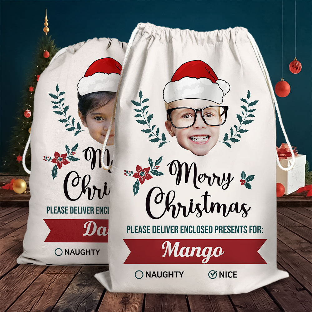 Custom Holly Flower Photo Christmas Bag, Christmas Gift AB