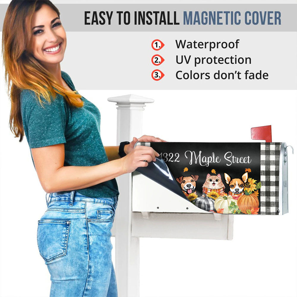 Pumpkins & Sunflowers Dog Cat Mailbox Cover, Dog lover Gift AF