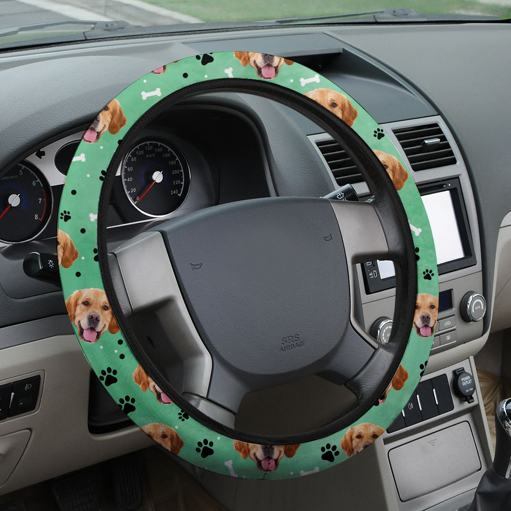 Custom Face With Paws Dog Cat Car Steering Wheel Cover, Pet Lover Gift FC