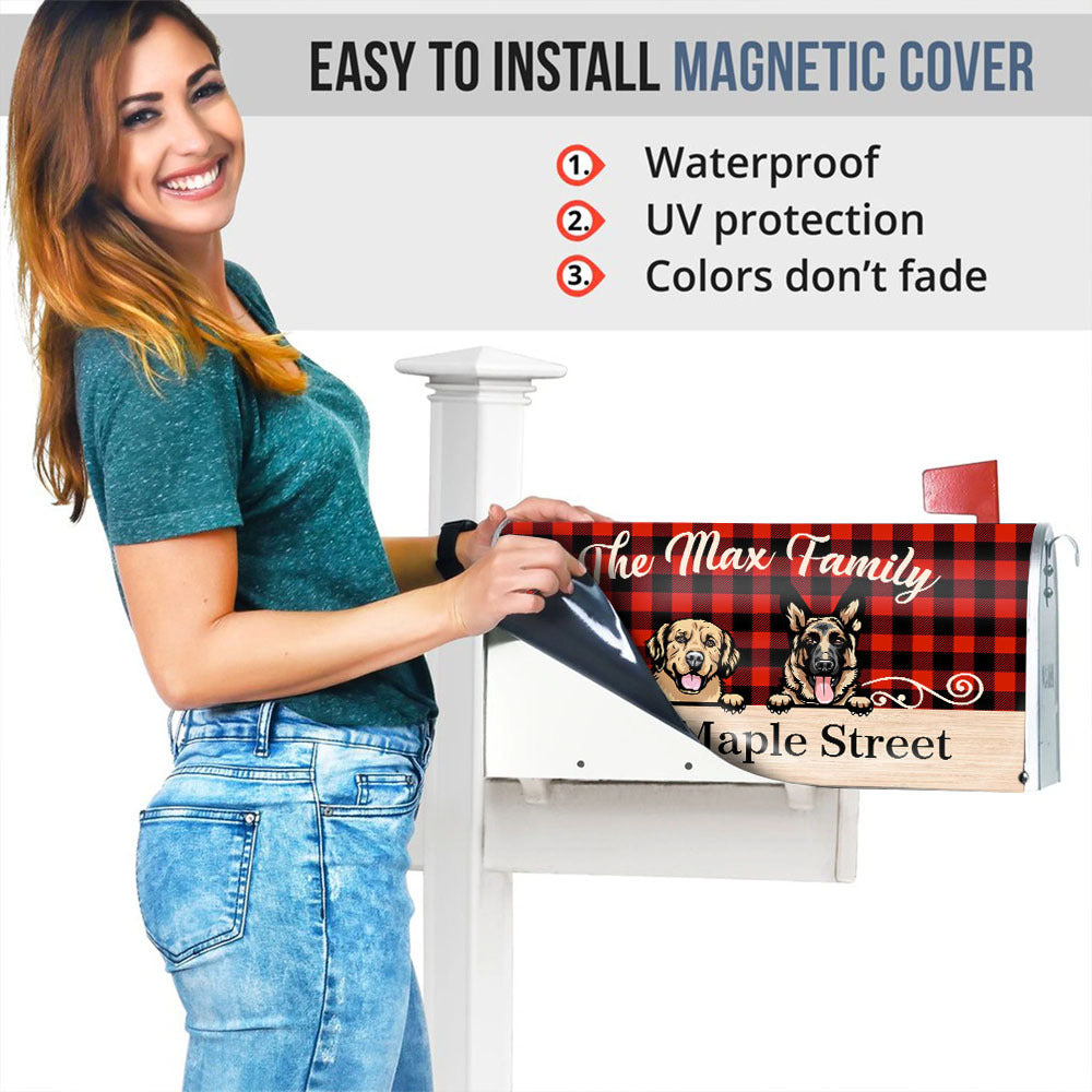 Personalized Buffalo Plaid Check Mailbox Cover, Dog Lover Gift AF