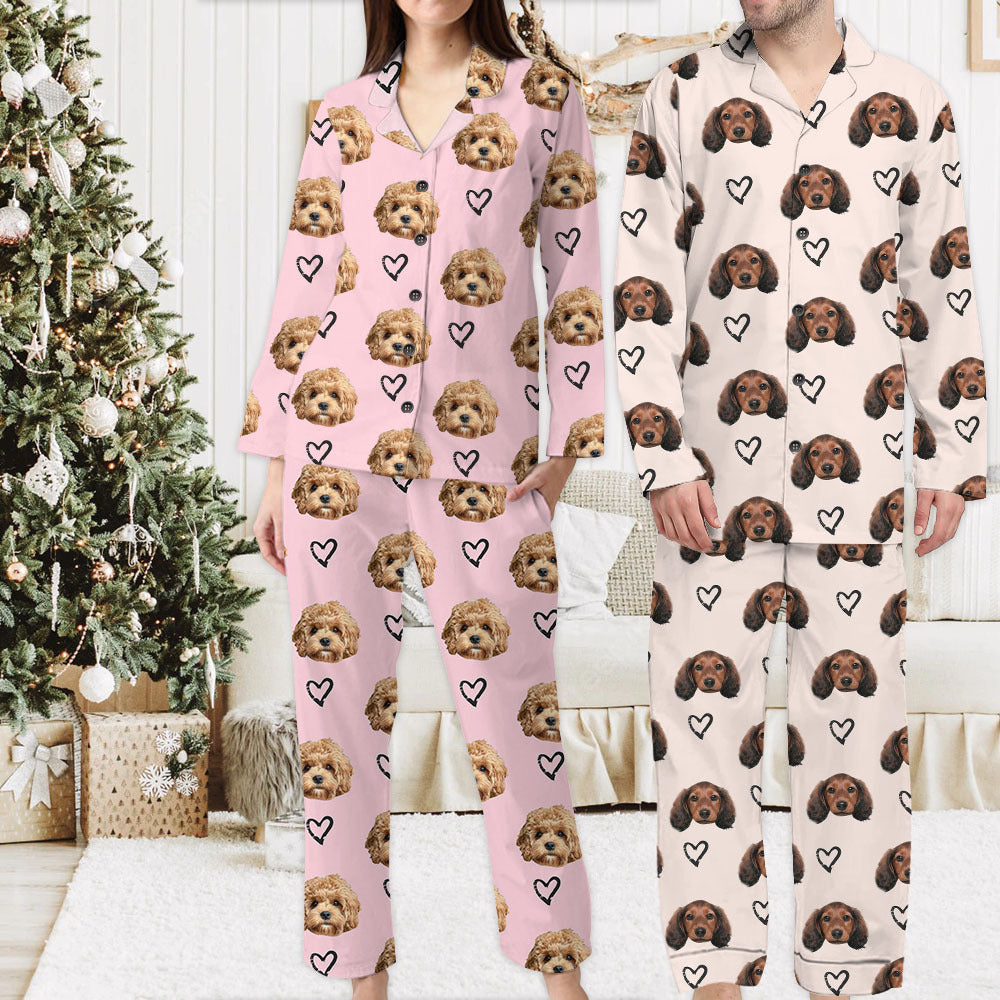 Custom I Love Pet Photo Pajamas Set, Pet Lover Gift FC