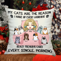 Thumbnail for My Cats Are The Reason I Wake Up Pillow, Personalized Gift For Cat Mom AD