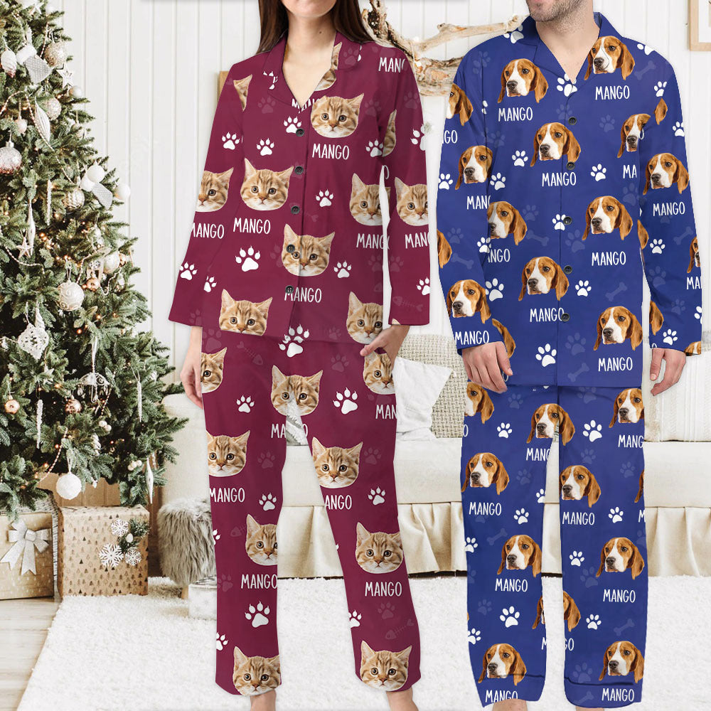 Custom Paws With Dog Cat Photo Pajamas Set, Pet Lover Gift AB