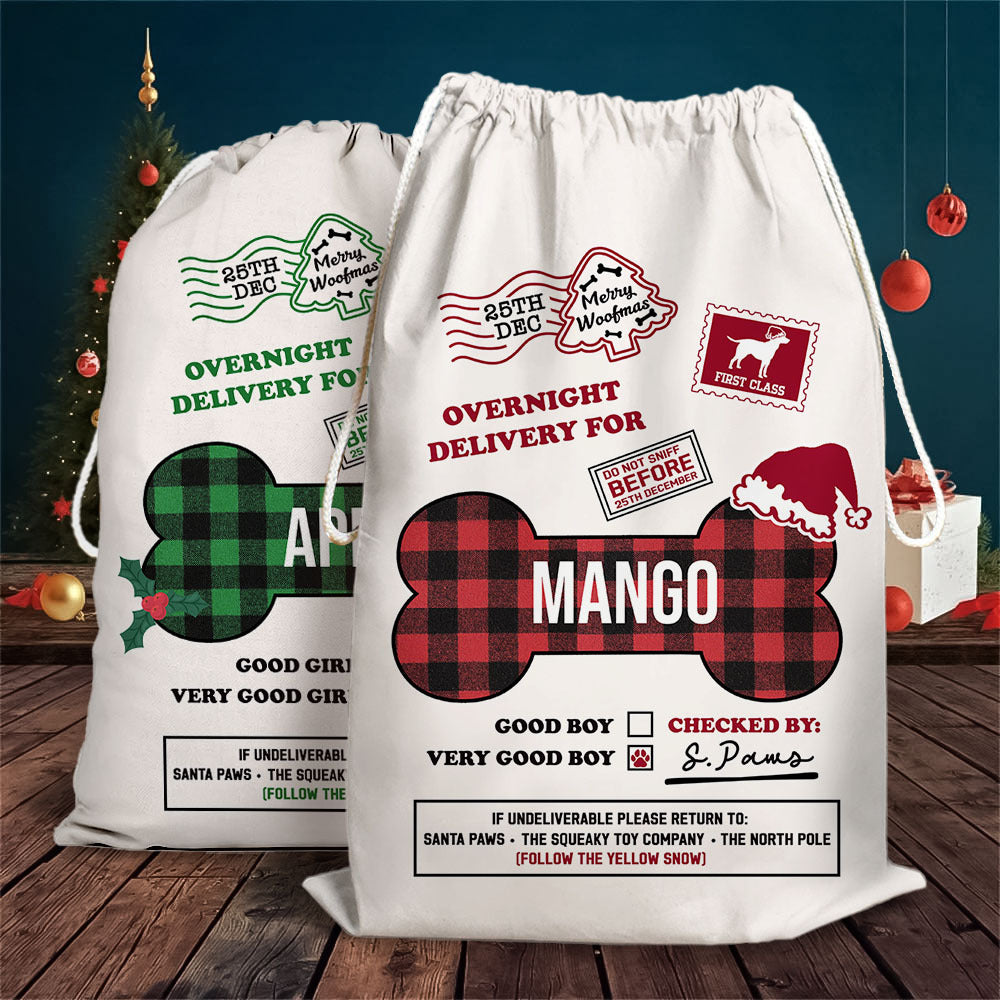 Custom Dog Bone Overnight Delivery Christmas Bag, Christmas Gift AB
