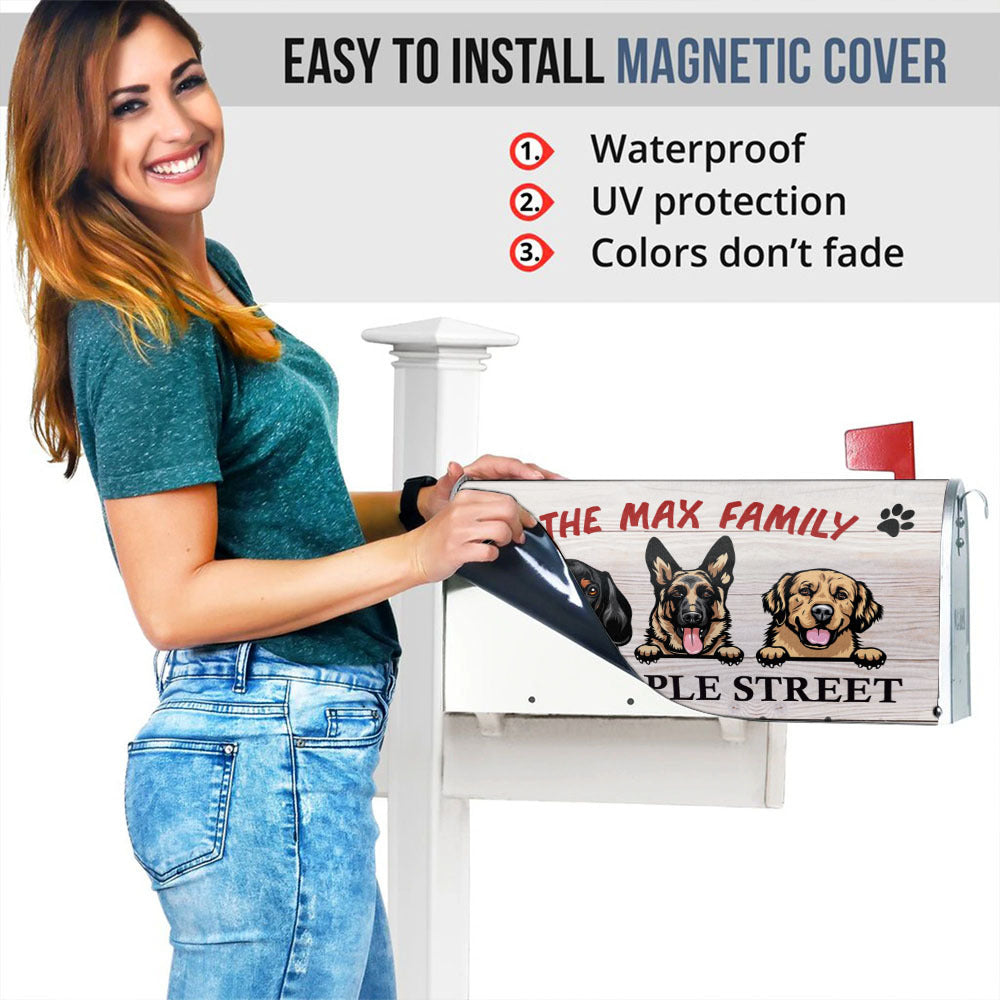 Rustic Wood Pattern Address Dog Mailbox Cover, Dog Lover Gift AF