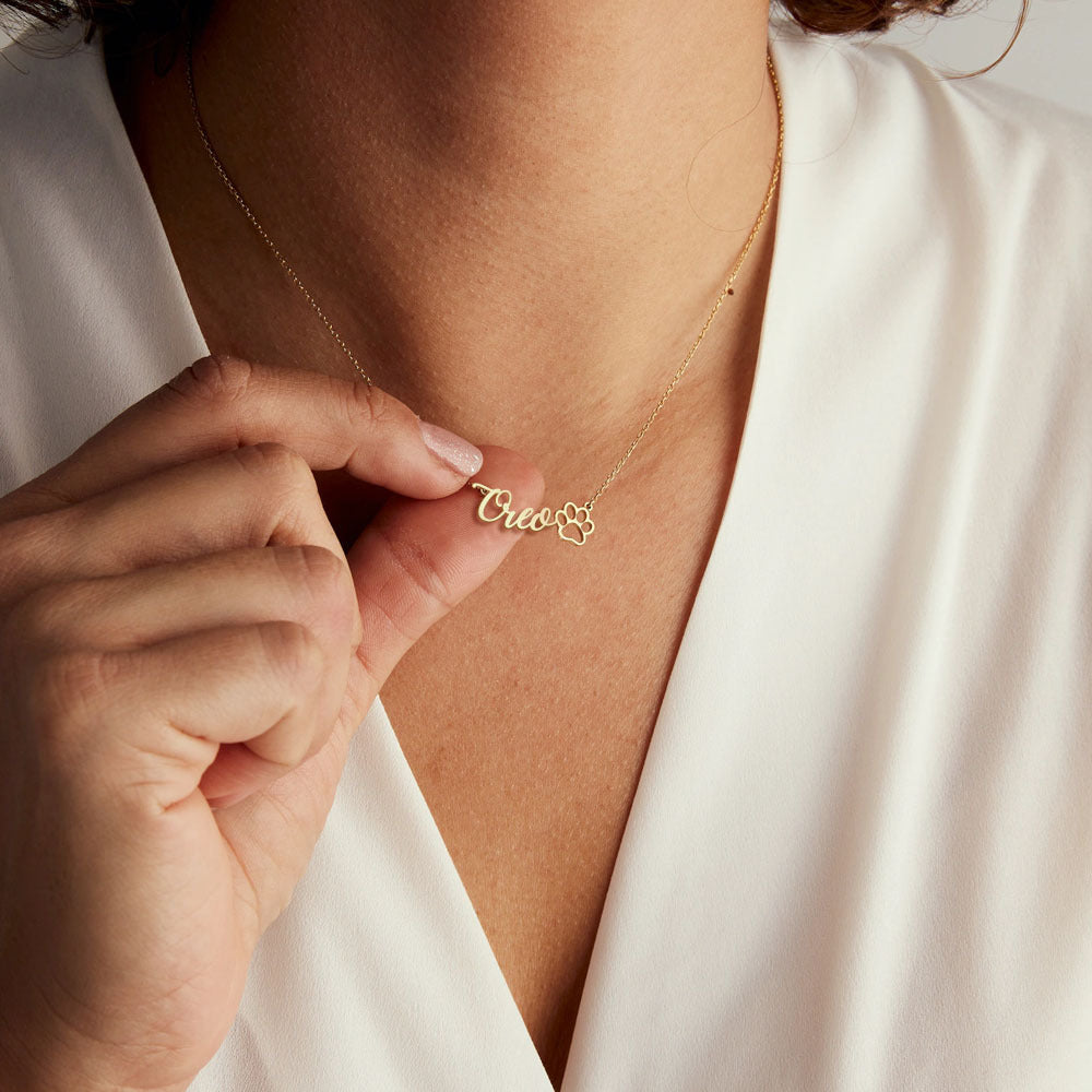 Custom Name With Paws Necklace, Pet Memorial Jewelry Gift JonxiFon