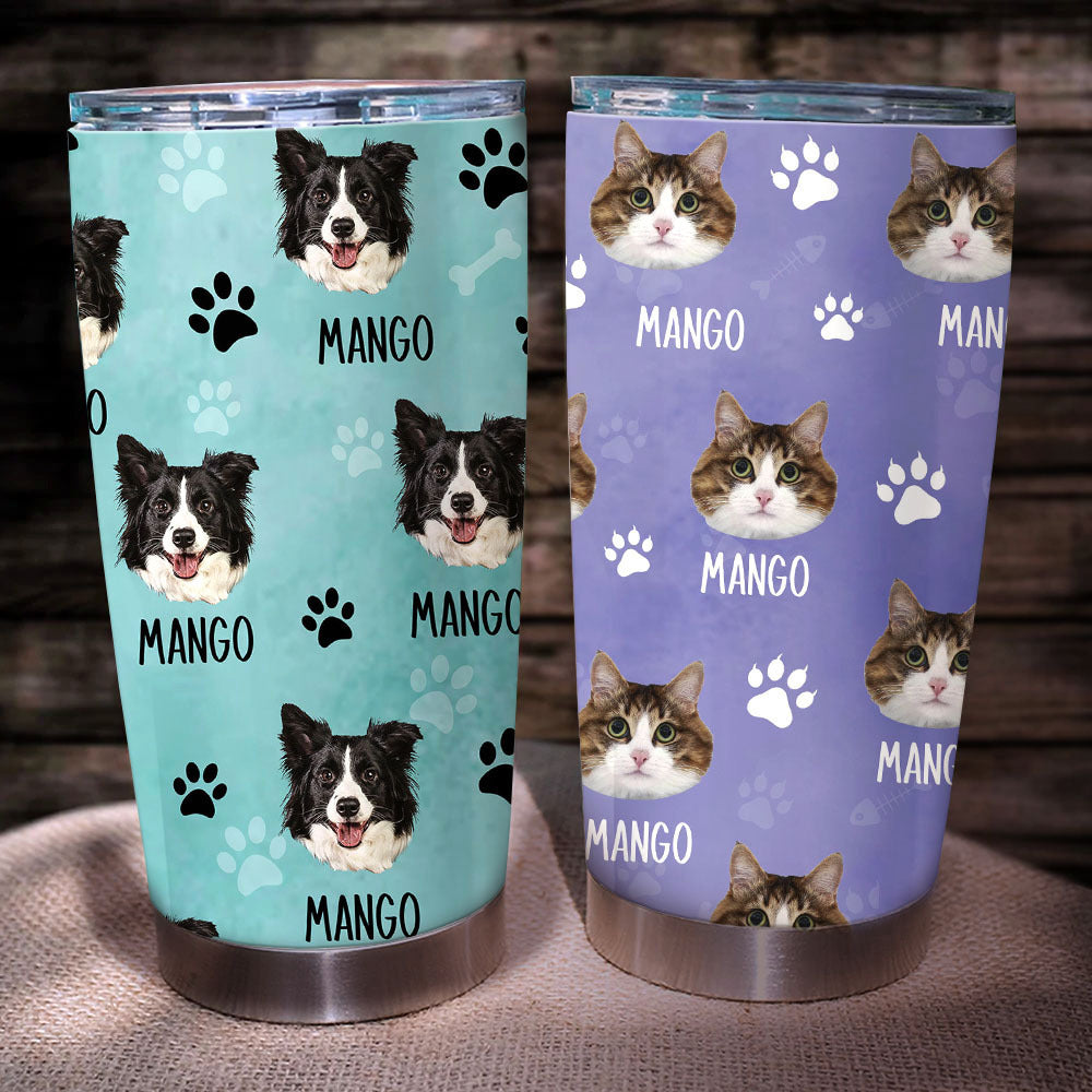 Custom Dog Cat Photo With Name Tumbler, Pet Lover Gift AA