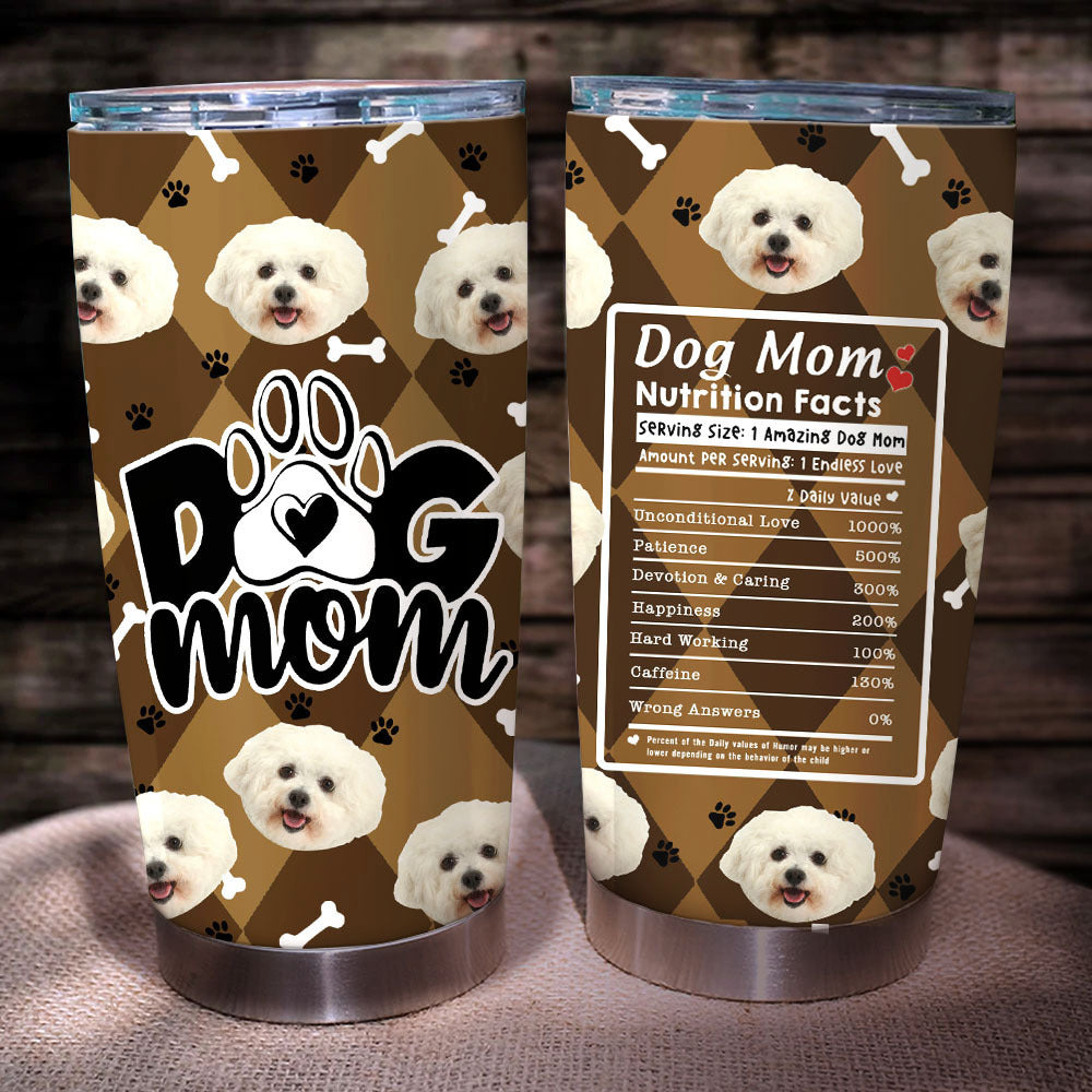 Custom Dog Face Photo Dog Mom Nutrition Facts Tumbler, Best Gift for Dog Lovers AA