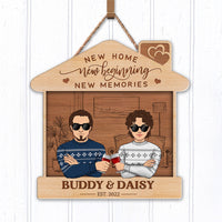 Thumbnail for Personalized New Home New Beginning Couple House Shaped Wood Sign, Gift For Family Z
