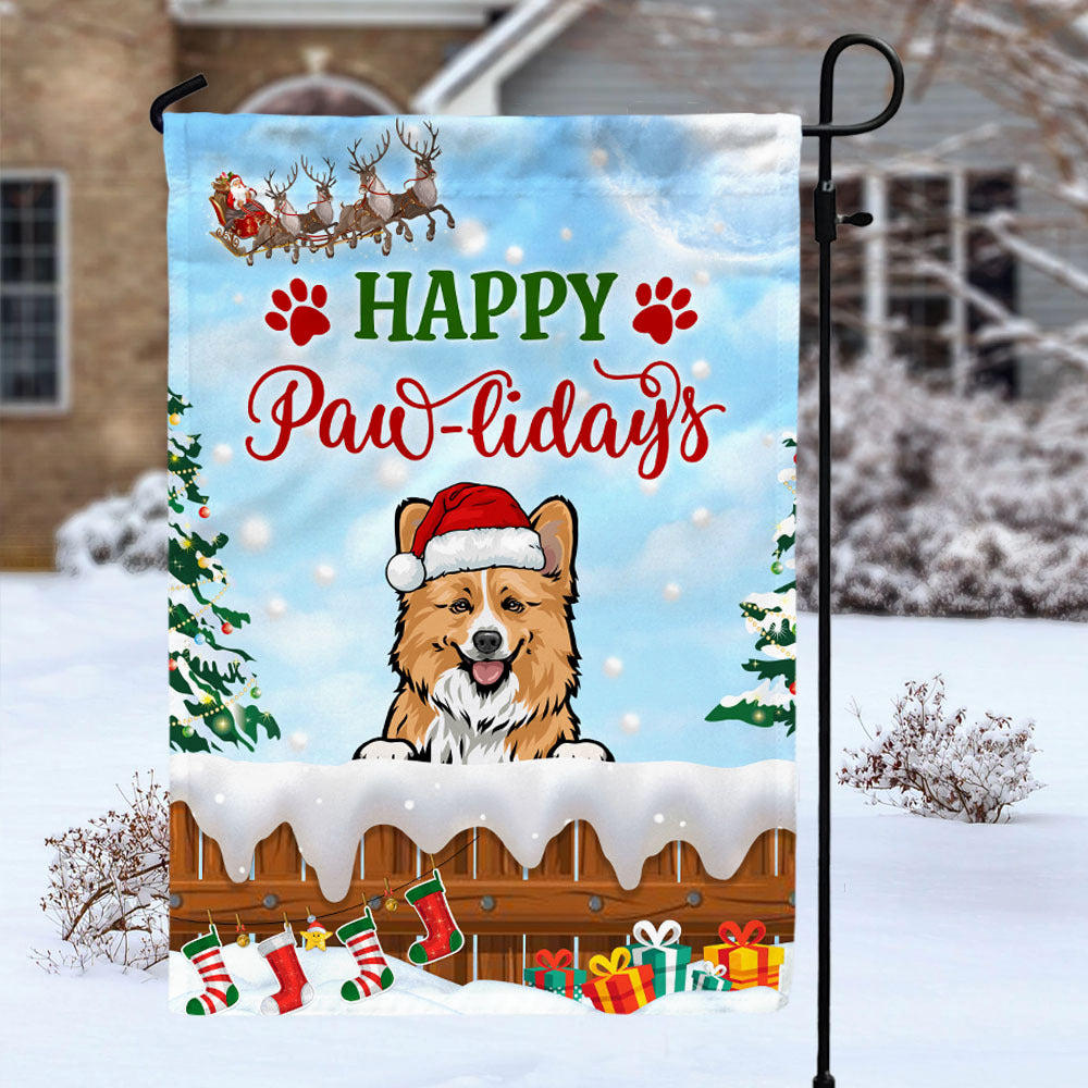 Happy Pawlidays Dog Cat Garden Flag, Winter Flag, Christmas Gift For Pet Lovers AD