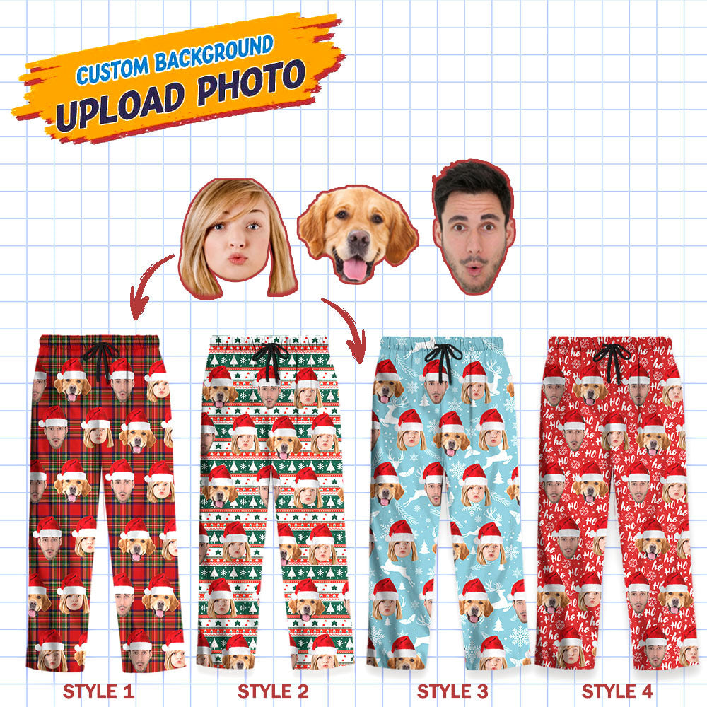Custom Christmas With Face Photo Family Pajama Pants, Christmas Gift AB