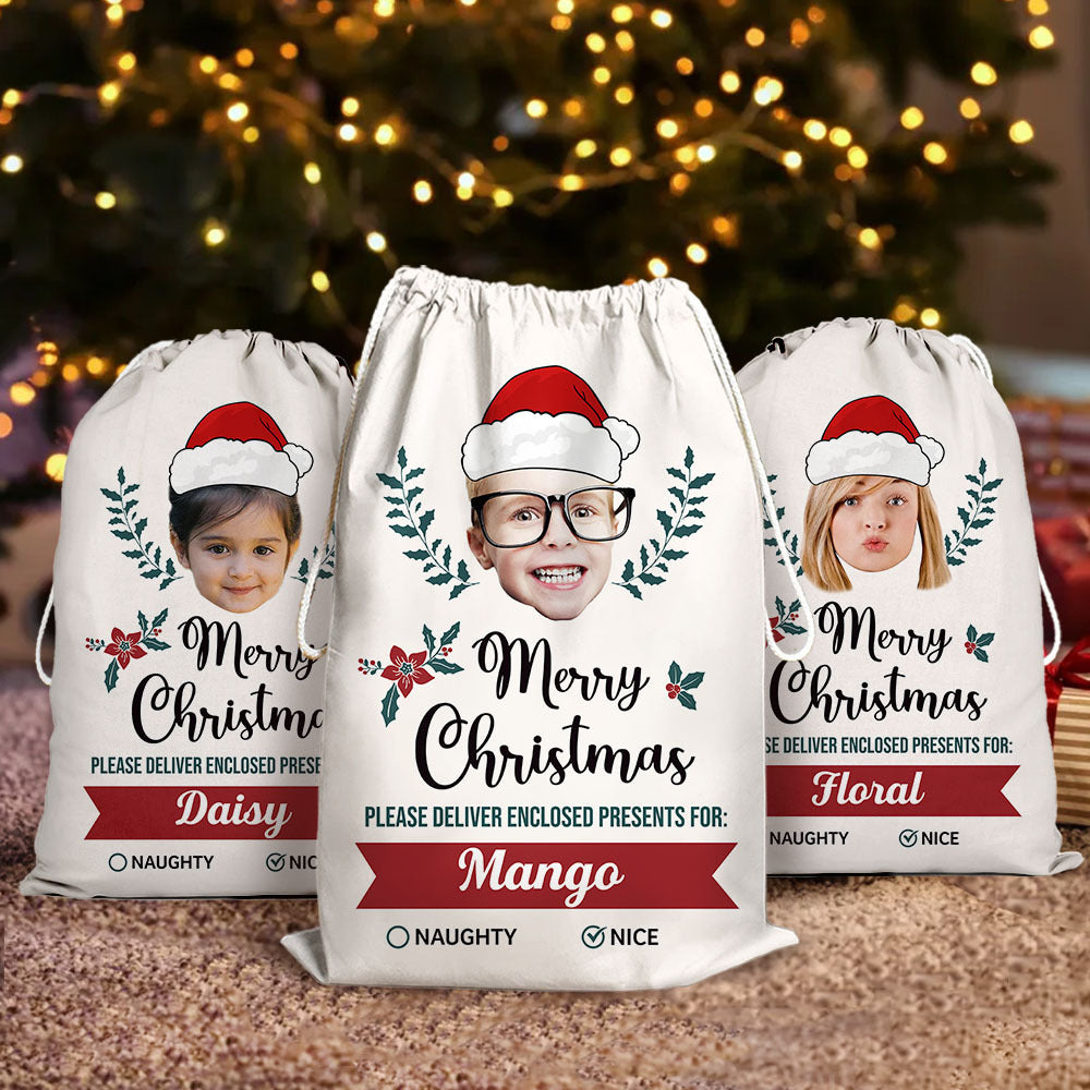 Custom Holly Flower Photo Christmas Bag, Christmas Gift AB