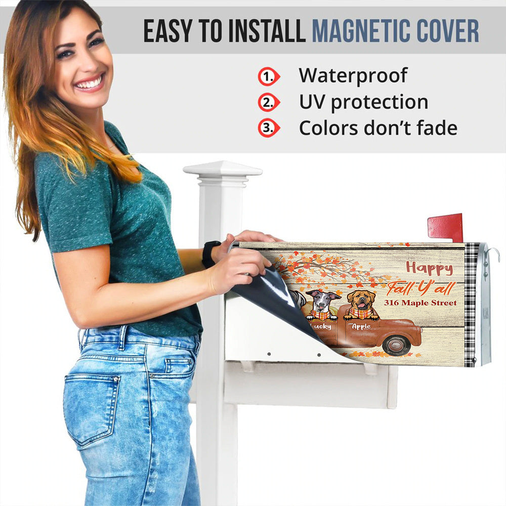 Happy Fall Dog Truck Magnetic Mailbox Cover, Dog Lover Gift AF