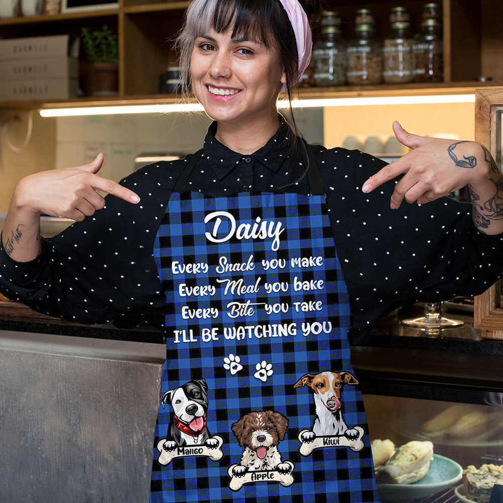 Personalized Dog Be Watching You Checked Pattern Mom Grandma Apron, Gift For Dog Lover AI