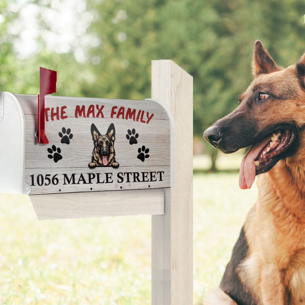 Rustic Wood Pattern Address Dog Mailbox Cover, Dog Lover Gift AF