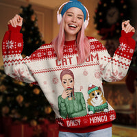 Thumbnail for Personalized Cat Mom Ugly Christmas Sweatshirt, Christmas Gift For Cat Lovers AB
