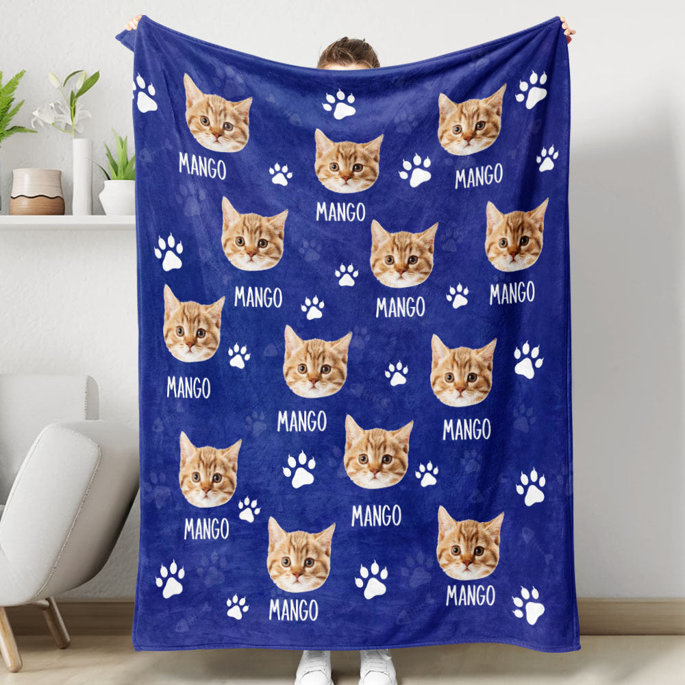 Custom Pet Photo & Paws Fleece Blanket, Pet Lover Gift AB