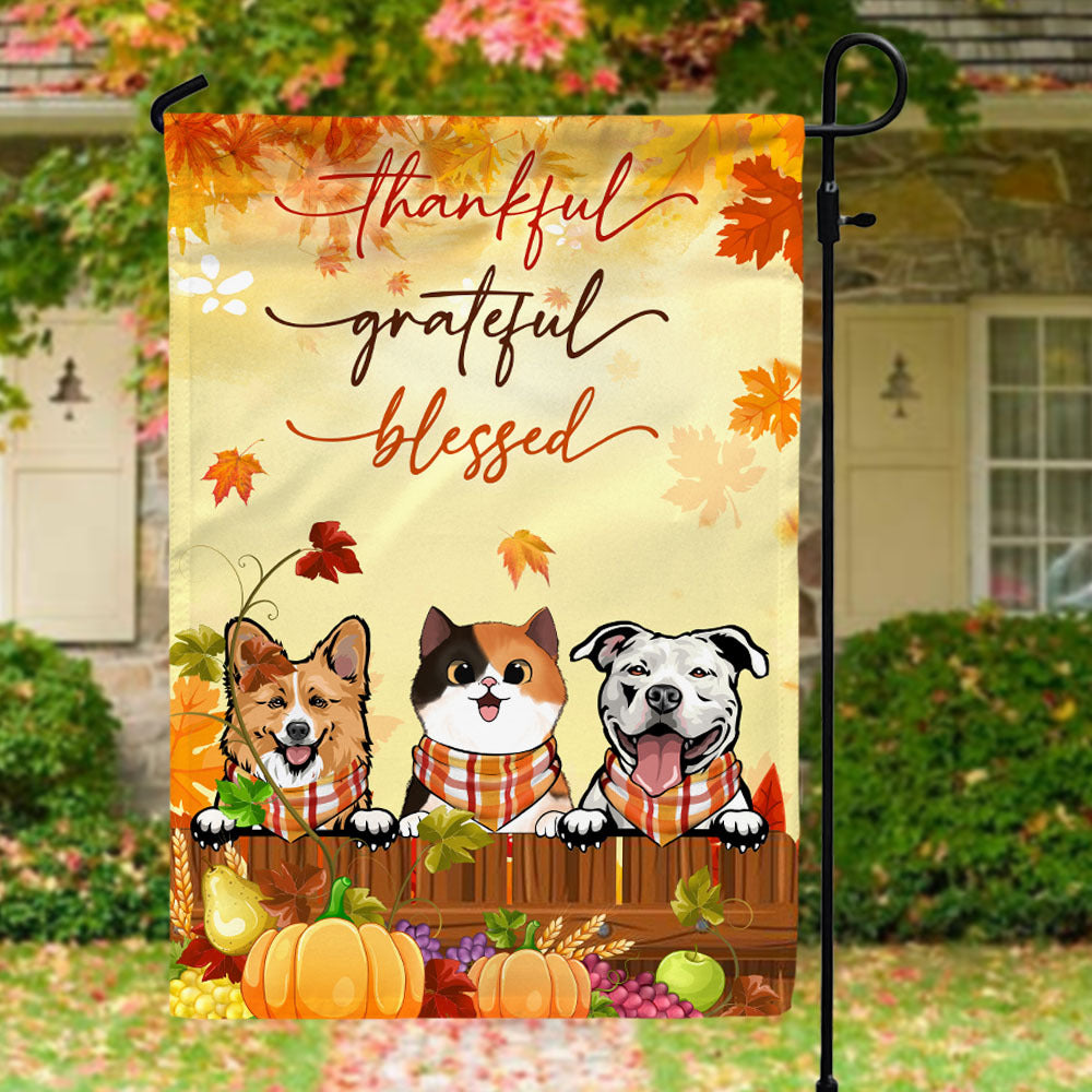 Thankful Grateful Blessed Dog Cat Garden Flag, Thanksgiving Garden Flag AD