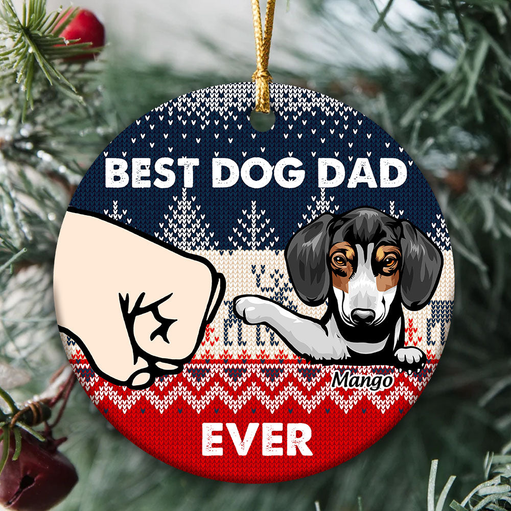 Personalized Best Dog Dad Ever Christmas Ceramic Ornament, Personalized Decorative Ornament AE
