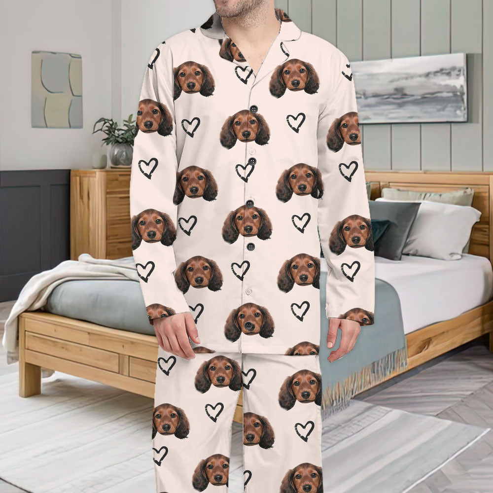 Custom I Love Pet Photo Pajamas Set, Pet Lover Gift FC