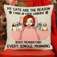 Thumbnail for My Cats Are The Reason I Wake Up Pillow, Personalized Gift For Cat Mom AD