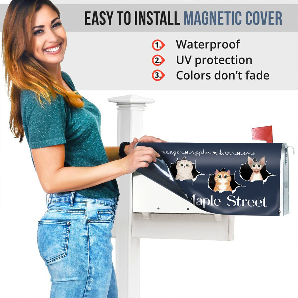 Cats Opened Here Personalized Address House Magnetic Mailbox Cover, Personalized Gift For Cat Lovers AF