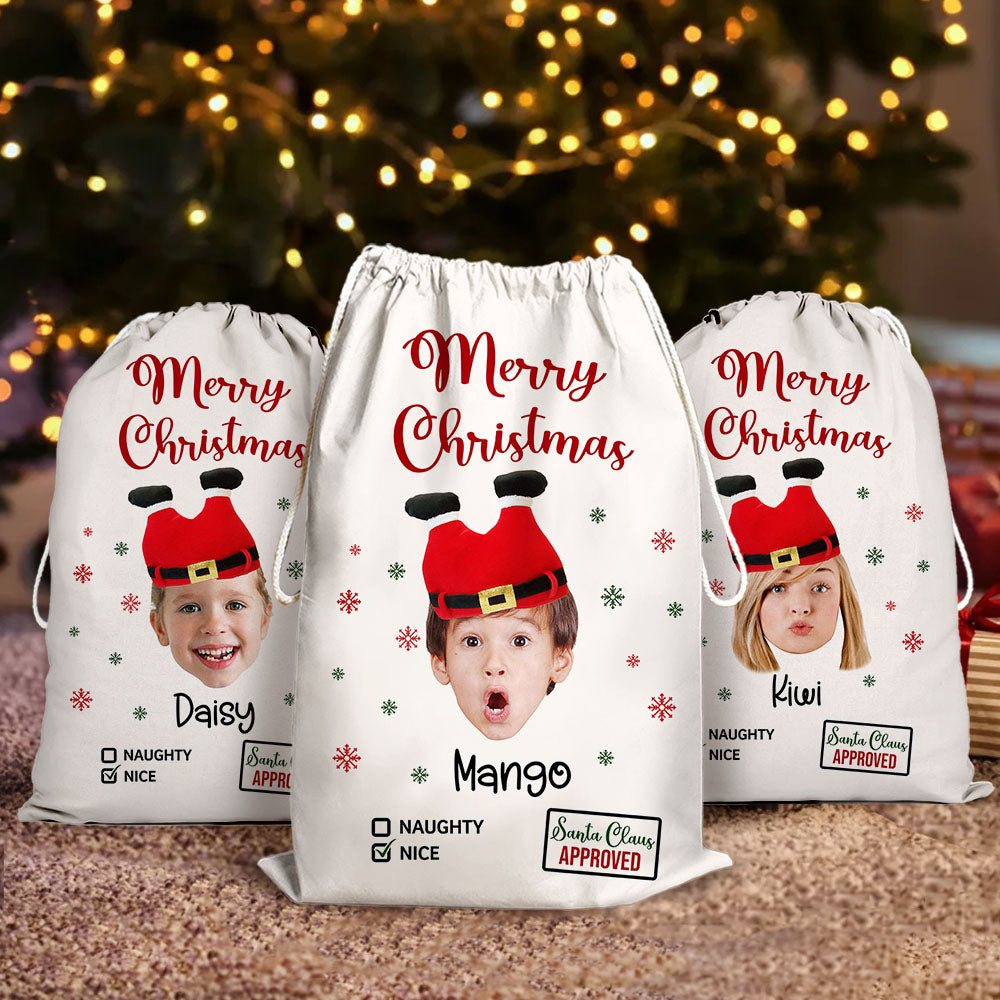Personalized Face Photo Funny Trouser-Shaped Noel Hat Christmas Bag, Holiday Gift For Family AB
