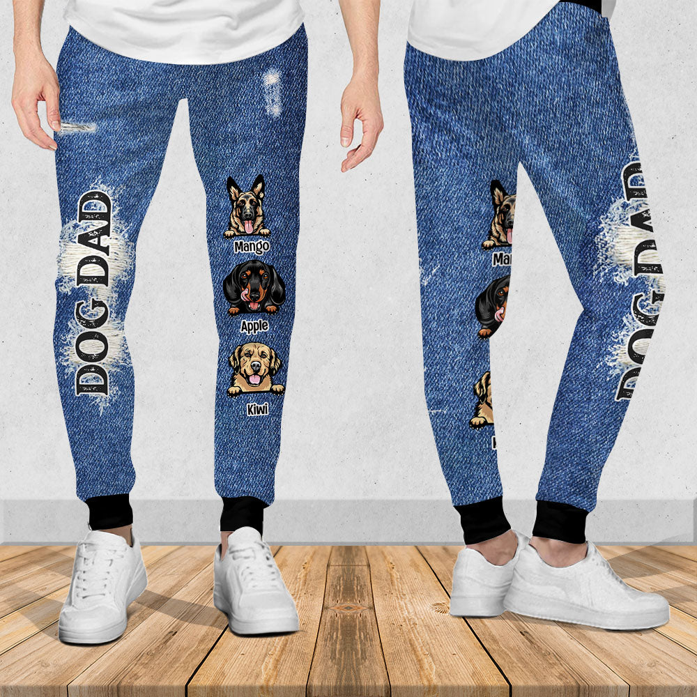 Custom Dog Mom Dog Dad Jeans Pattern Sweatpants, Best Gift For Dog Lovers AB
