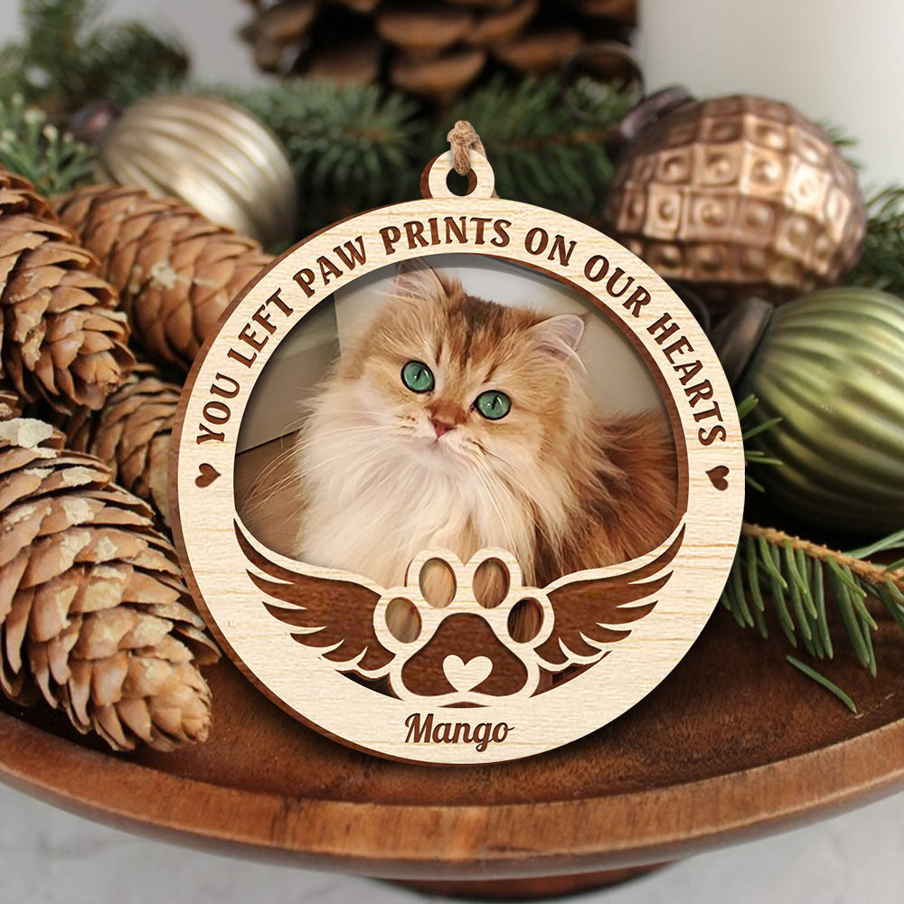 You Left Paw Prints Pet Photo Memorial Layered Wood Ornament AE