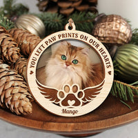 Thumbnail for You Left Paw Prints Pet Photo Memorial Layered Wood Ornament AE