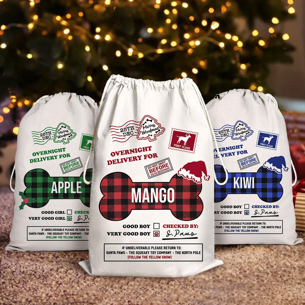 Custom Dog Bone Overnight Delivery Christmas Bag, Christmas Gift AB