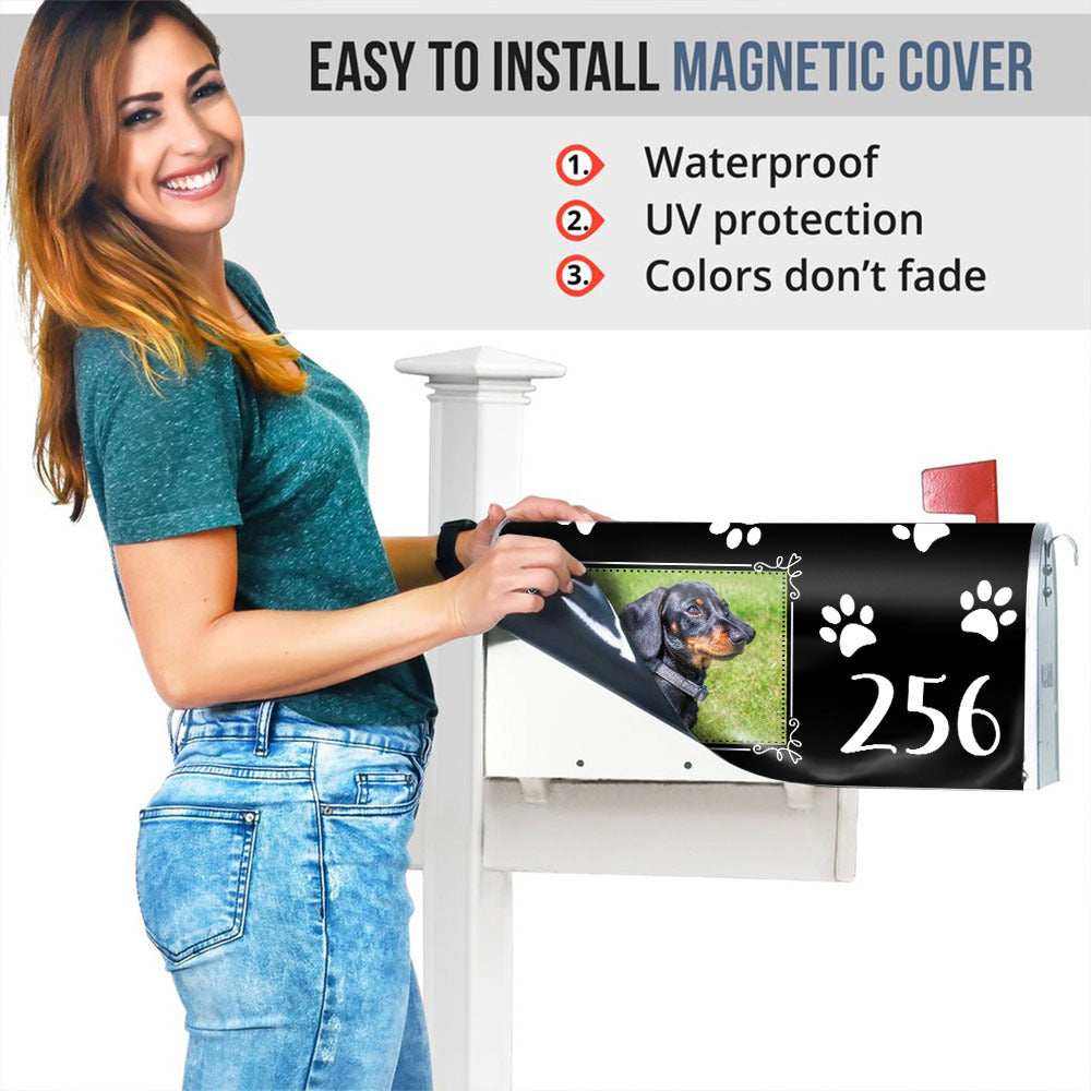 Paw Prints With Photo House Number Mailbox Cover, Pet Lover Gift AF