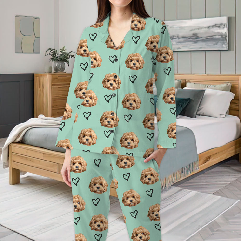 Custom I Love Pet Photo Pajamas Set, Pet Lover Gift FC
