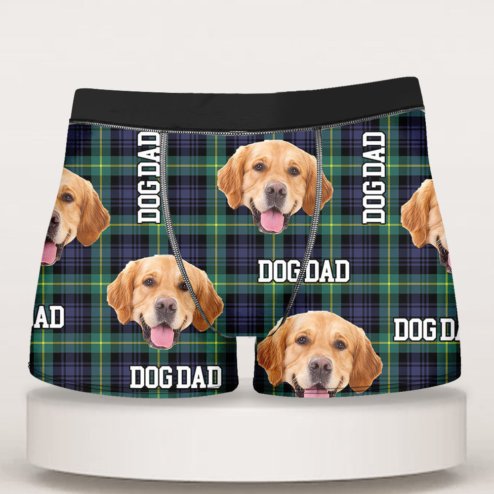 Custom Buffalo Plaid Photo Dog Cat Men's Boxer Briefs, Gift For Him AI