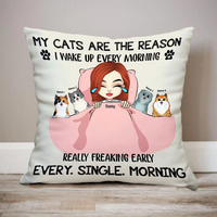 Thumbnail for My Cats Are The Reason I Wake Up Pillow, Personalized Gift For Cat Mom AD