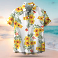Thumbnail for Custom Pet Face Photo White Hawaiian Shirt, Yellow Hibiscus AI
