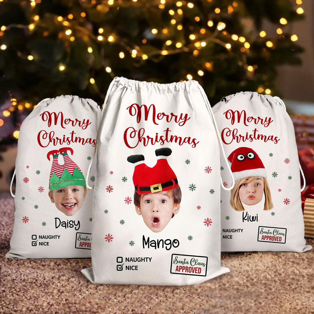 Personalized Face Photo Funny Trouser-Shaped Noel Hat Christmas Bag, Holiday Gift For Family AB