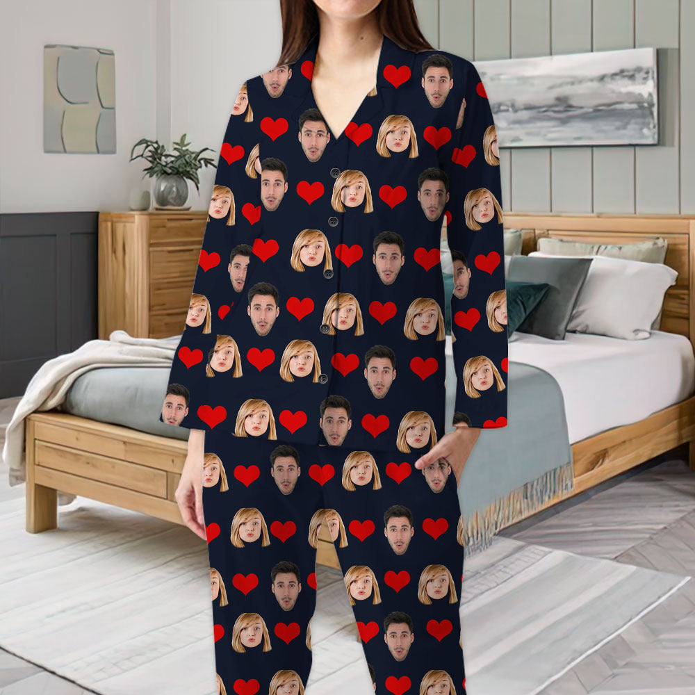 Custom Heart With Photo Couple Pajamas Set, Valentine's Day Gift FC