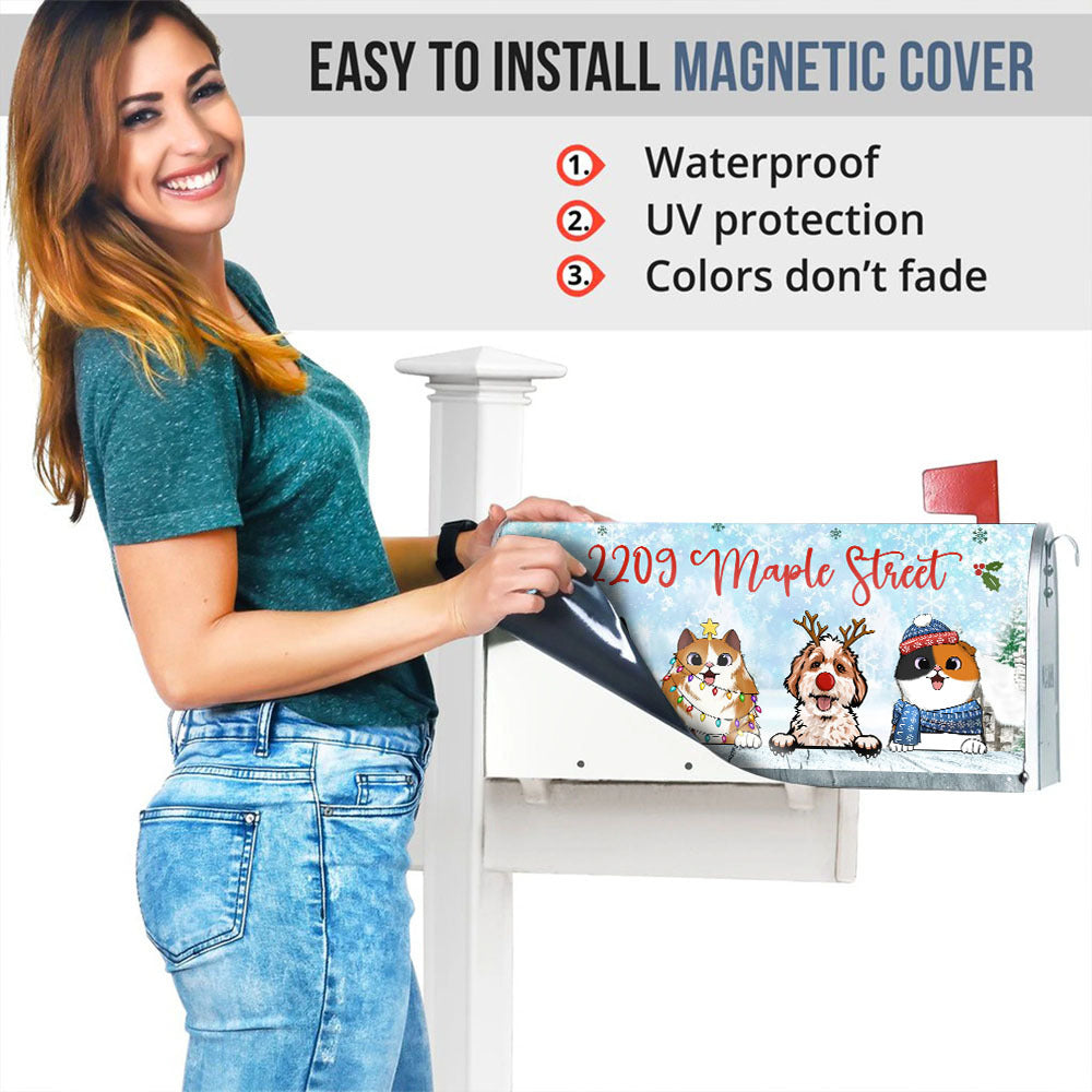 Winter Sky With Dog Cat Mailbox Cover, Christmas Decor AF