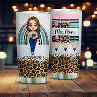 Thumbnail for Rainbow Leopard Glitter Teacher Tumbler, Pencil Monogram Tumbler AA