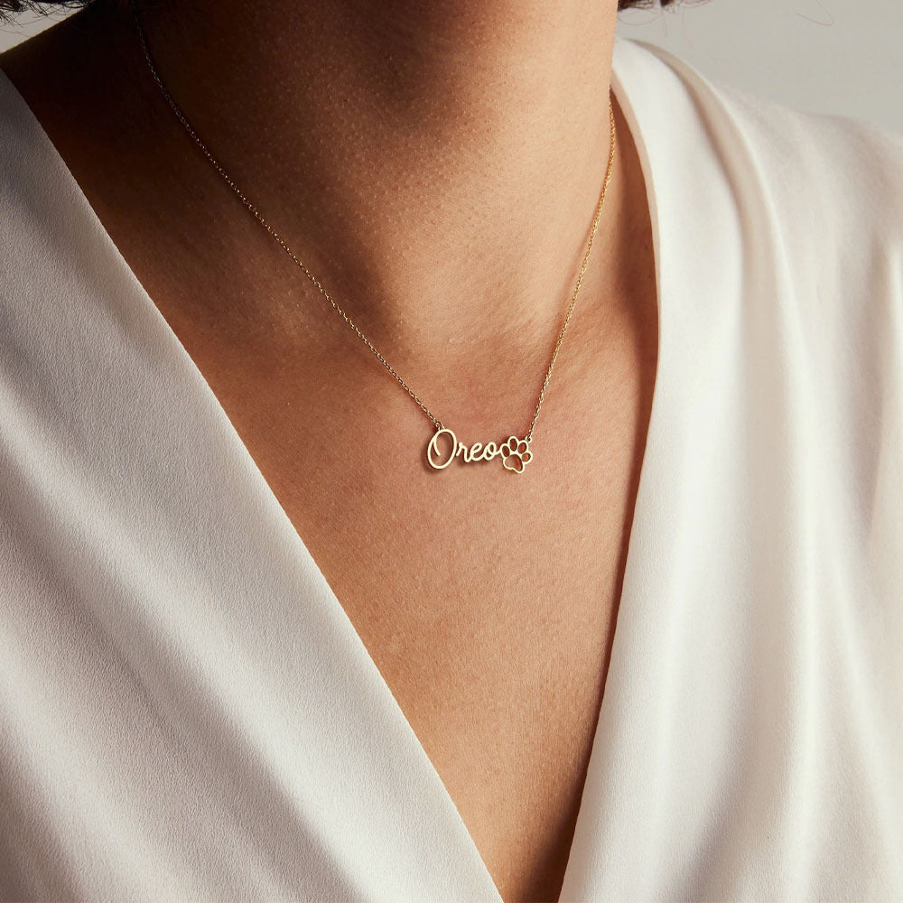 Custom Name With Paws Necklace, Pet Memorial Jewelry Gift JonxiFon