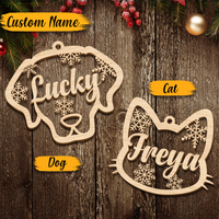 Thumbnail for Dog Cat Face With Name Wood Ornament Cutout, Christmas decor AE