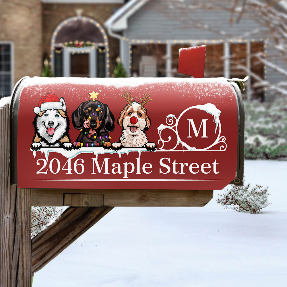 Personalized Mailbox Cover - Christmas Gift For Pet Lover - Address With Dog Cat AF